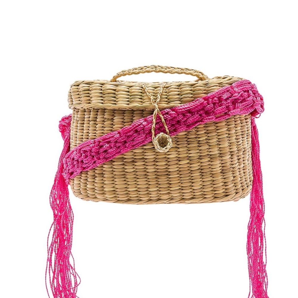 Nannacay Kiki Small Macrame Strap Bag Color Off White and Pink